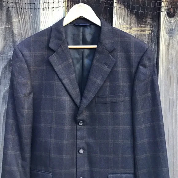 Burberry London Kensington Wool Cashmere Blazer 42 Long Plaid Mens Designer - Picture 2 of 7